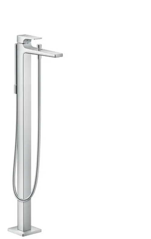 Bodenstehender Einhebelmischer aus Chrom von Hansgrohe mit einem leichten Hebelgriff und einem schlichten, modernen Design.